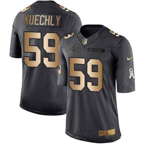 Nike Panthers #59 Luke Kuechly Black Men's Stitched NFL Limited Gold Salute To Service Jersey - Click Image to Close